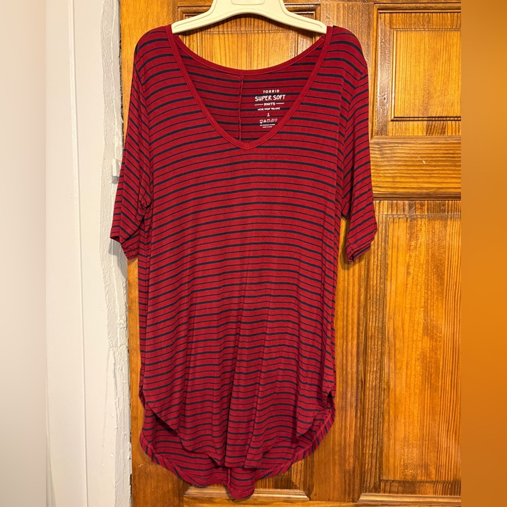 Torrid Red and Navy Striped Top
